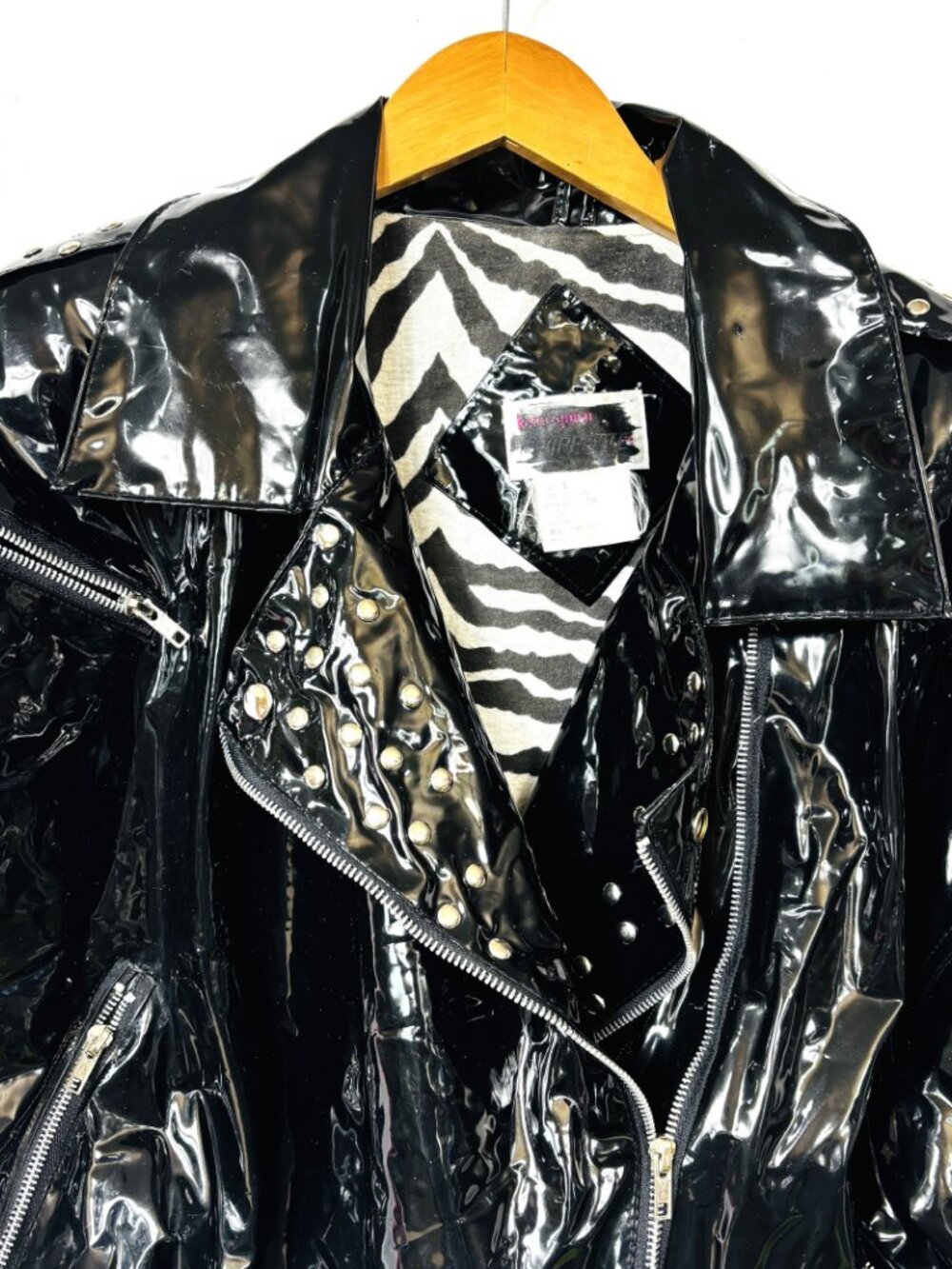 80's VTG Wippette by Kenn Sporn Vinyl Glam Rock Moto Biker Jacket Sz L - Picture 3 of 16
